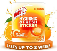 Harpic Hygienic & Fresh Citrus Toilet Stickers Adhesive Toilet Block (Pack 4) - 3275286