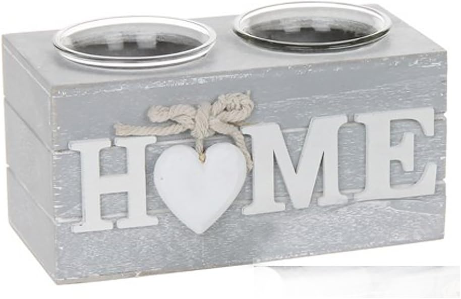 Shabby Chic Grey Provence Heart Double Tealight Holder Home