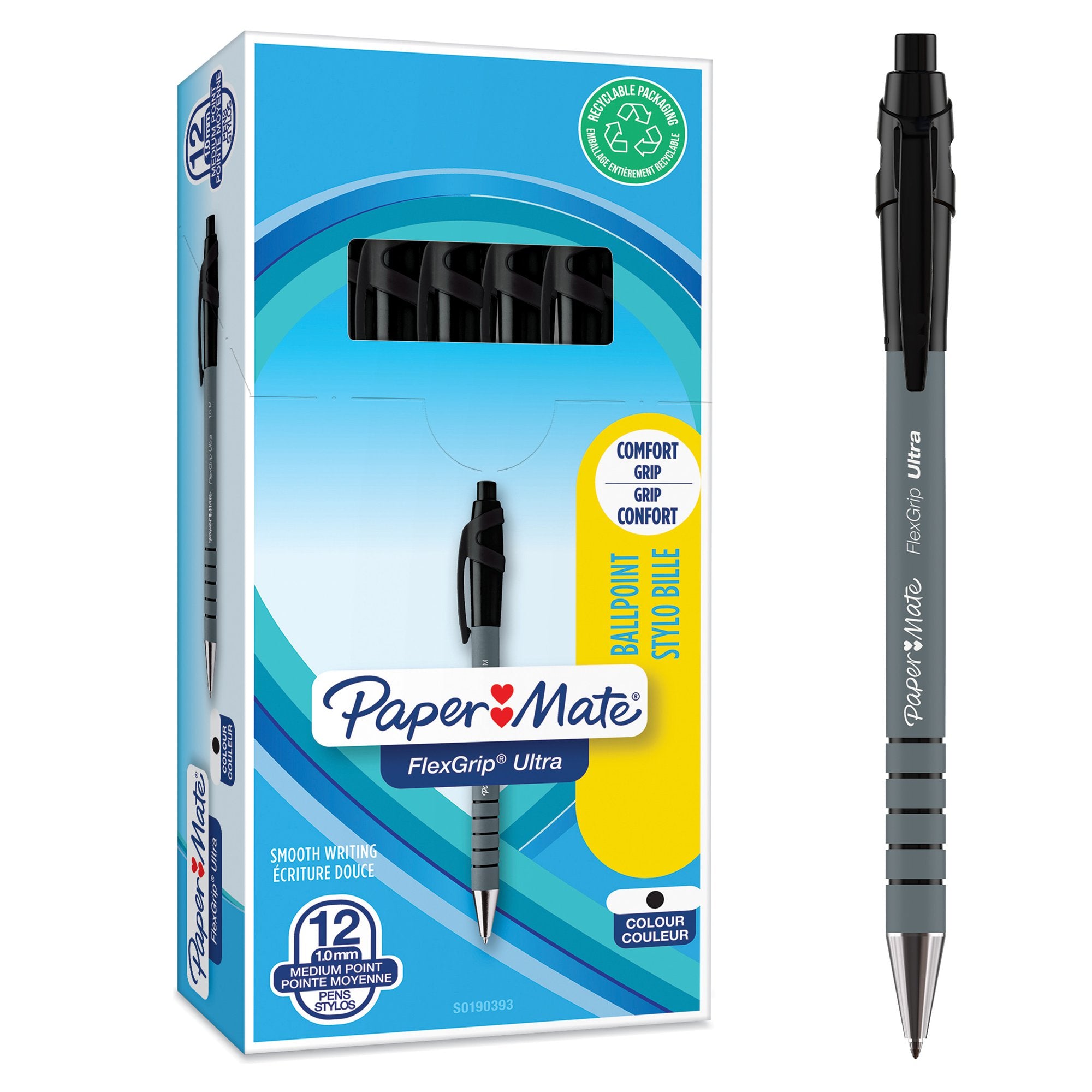 Paper Mate Flexgrip Ultra Retractable Ballpoint Pen 1.0mm Tip 0.5mm Line Black (Pack 12) - S0190393