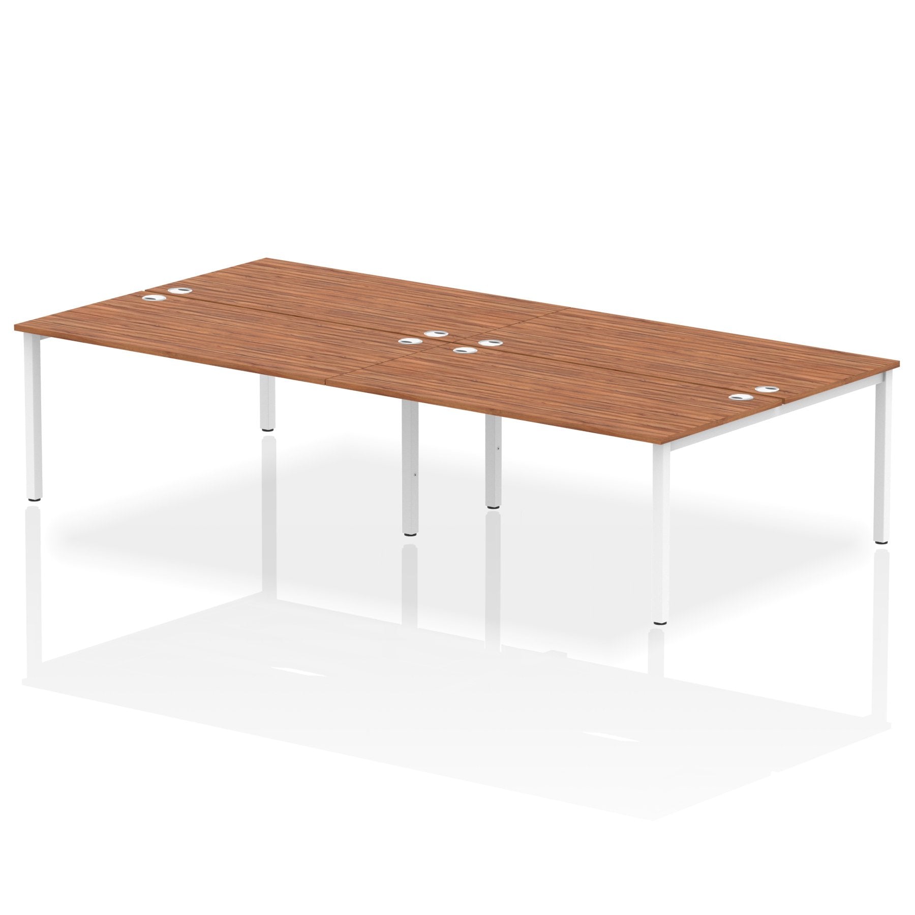 Impulse Back-to-Back 4 Person Bench Desk W1600 x D1600 x H730mm With Cable Ports Walnut Finish White Frame - IB00170 DD