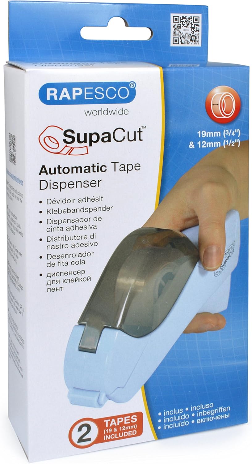 Rapesco 1442 SupaCut Tape Dispenser with 2 Tape Rolls, Powder Blue