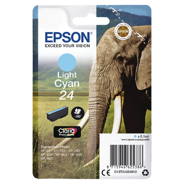 Epson 24 Elephant Light Cyan Standard Capacity Ink Cartridge 5ml - C13T24254012