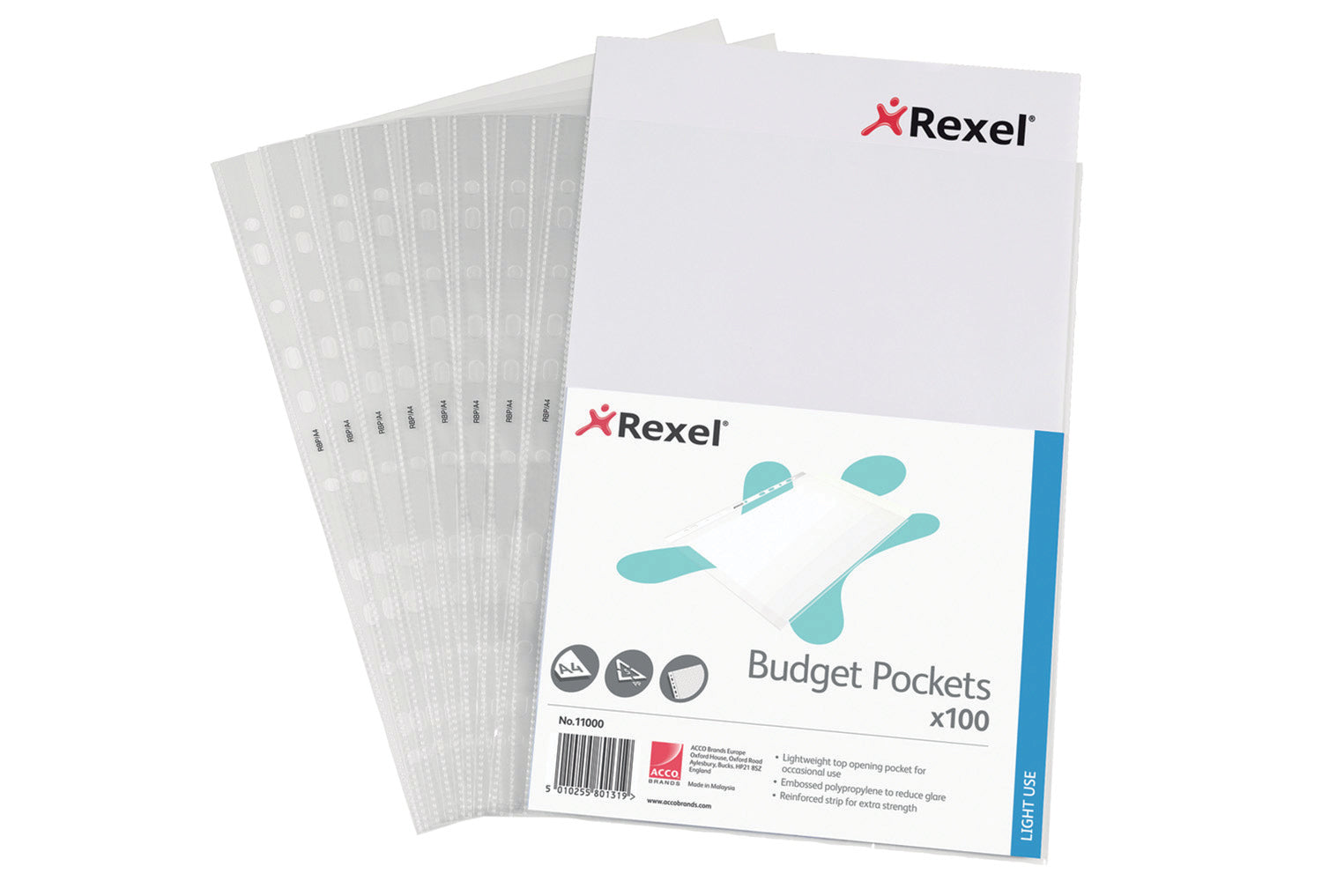 Rexel Essential Multi Punched Pocket Polypropylene A4 43 Micron Top Opening Embossed Clear (Pack 100) 11000