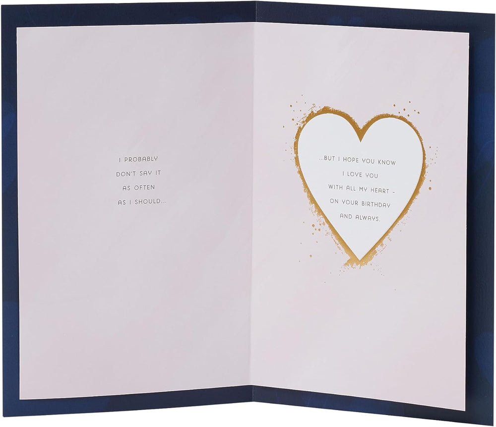 Dark Blue & Gold Design Wife Birthday Card