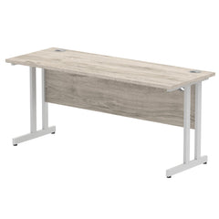 Impulse 1600 x 600mm Straight Desk Grey Oak Top Silver Cantilever Leg I003075 DD