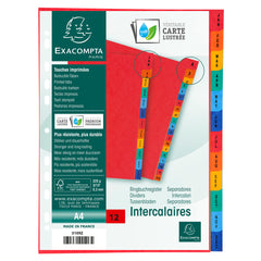 Exacompta Index Jan-Dec A4 225gsm Pressboard Assorted Colours - 3109Z
