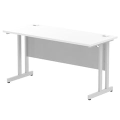 Impulse 1400 x 600mm Straight Desk White Top Silver Cantilever Leg MI002197 DD