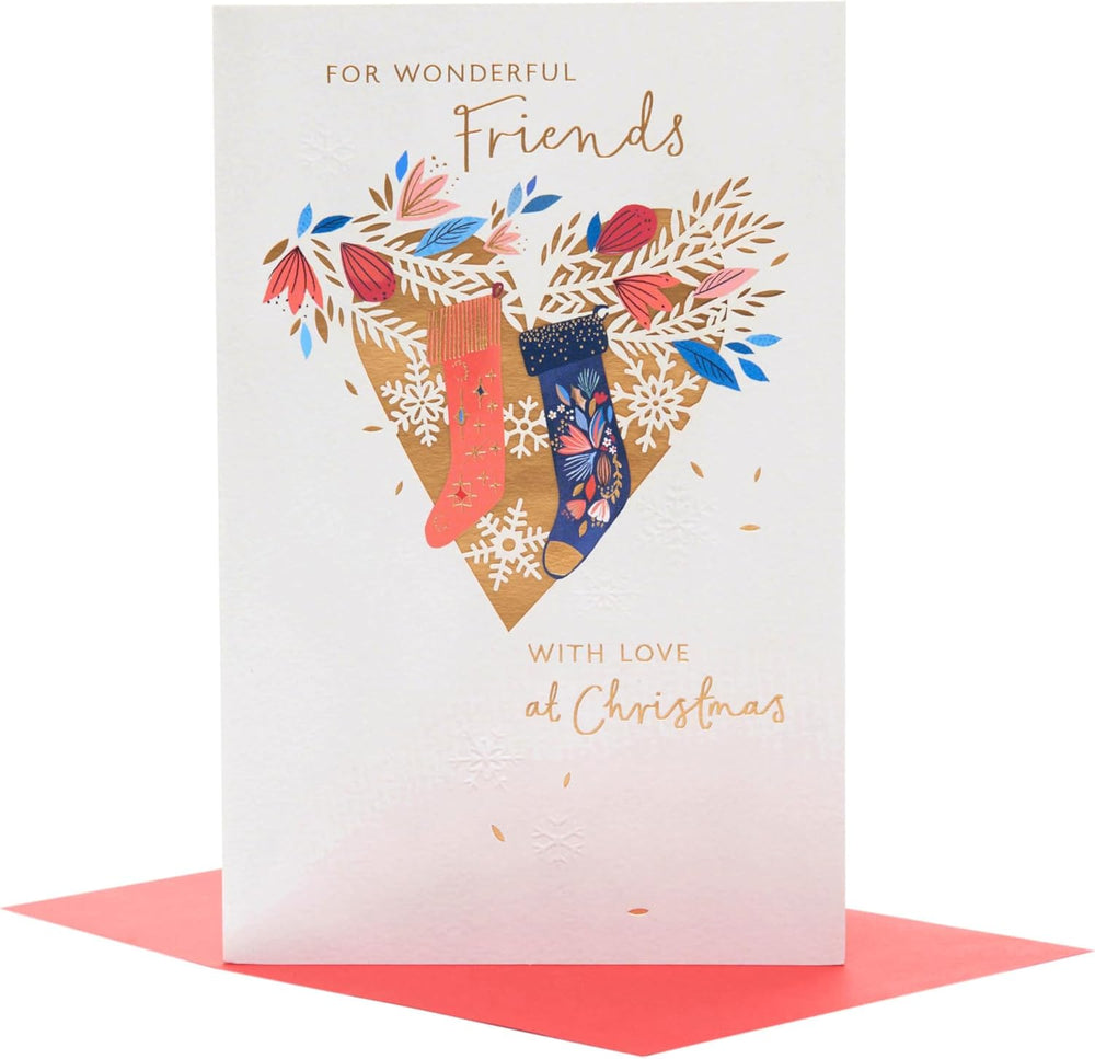 UK Greetings Christmas Card for Friends - Stockings & Heart Design