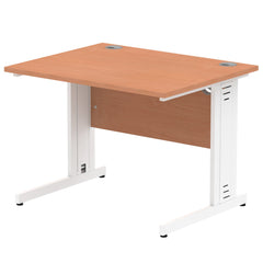 Impulse 1000 x 800mm Straight Desk Beech Top White Cable Managed Leg MI001753 DD