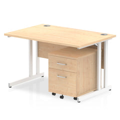 Impulse Cantilever Straight Office Desk W1200 x D800 x H730mm Maple Finish White Frame With 2 Drawer Mobile Pedestal - I003902 DD