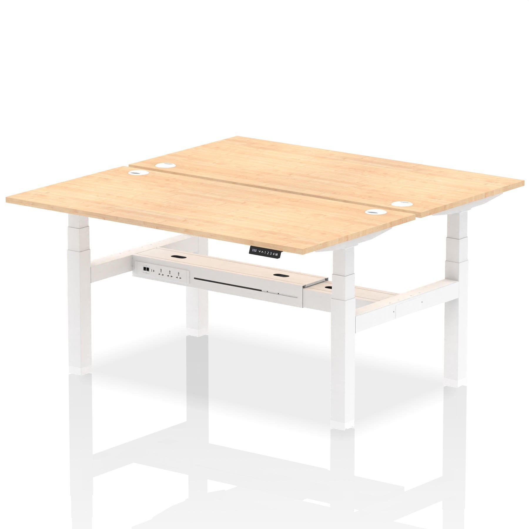 Dynamic Air Back-to-Back W1600 x D800mm Height Adjustable Sit Stand 2 Person Bench Desk With Cable Ports Maple Finish White Frame - HA02314 DD