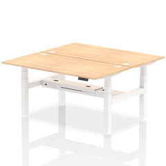 Dynamic Air Back-to-Back W1600 x D800mm Height Adjustable Sit Stand 2 Person Bench Desk With Cable Ports Maple Finish White Frame - HA02314 DD