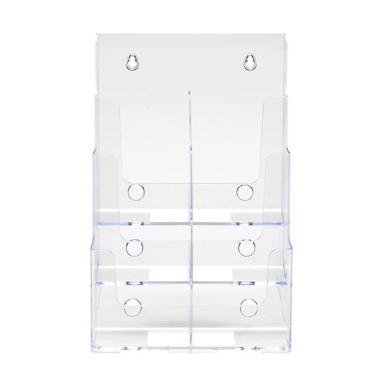 Deflecto 3 Tier 6 Pocket 1/3 A4 Portrait Slanted Free Standing or Wall Mounted Literature Display Holder Crystal Clear - 77401