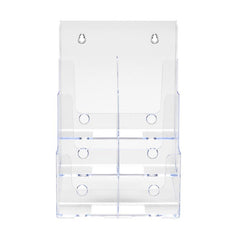 Deflecto 3 Tier 6 Pocket 1/3 A4 Portrait Slanted Free Standing or Wall Mounted Literature Display Holder Crystal Clear - 77401