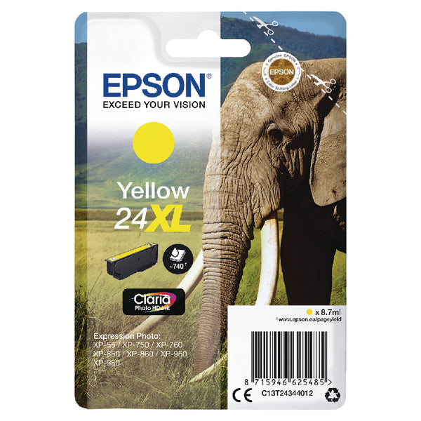 Epson 24XL Elephant Yellow High Yield Ink Cartridge 9ml - C13T24344012