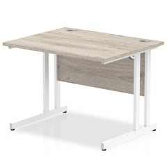 Impulse 1000 x 800mm Straight Desk Grey Oak Top White Cantilever Leg I003065 DD