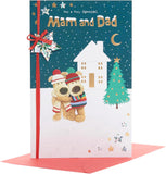 Mam and Dad Christmas Greeting Card – Cute Boofles Outside the House Festive Design