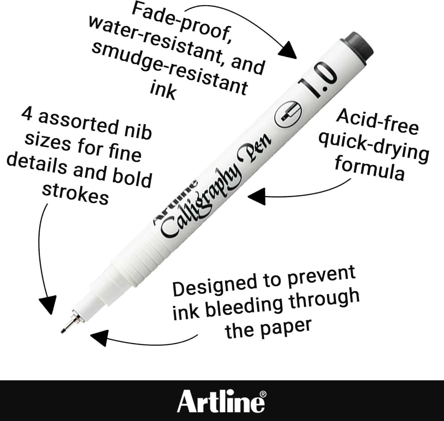 Artline EK-240W4 Calligraphy Pen - Assorted (Pack of 4), black