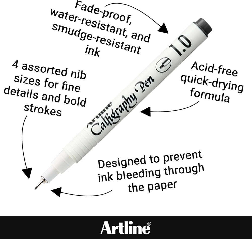 Artline EK-240W4 Calligraphy Pen - Assorted (Pack of 4), black