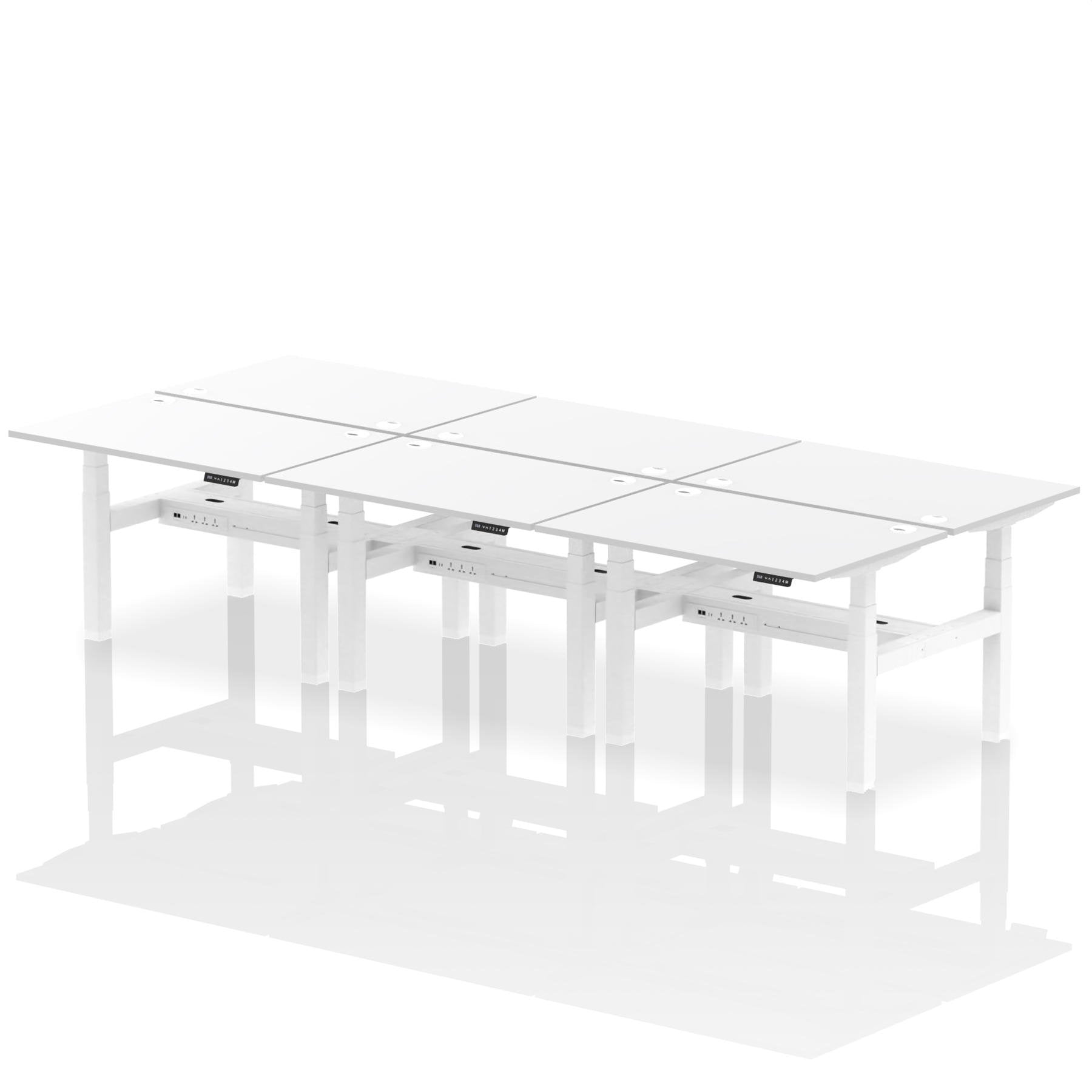 Dynamic Air Back-to-Back W1200 x D800mm Height Adjustable Sit Stand 6 Person Bench Desk With Cable Ports White Finish White Frame - HA01846 DD