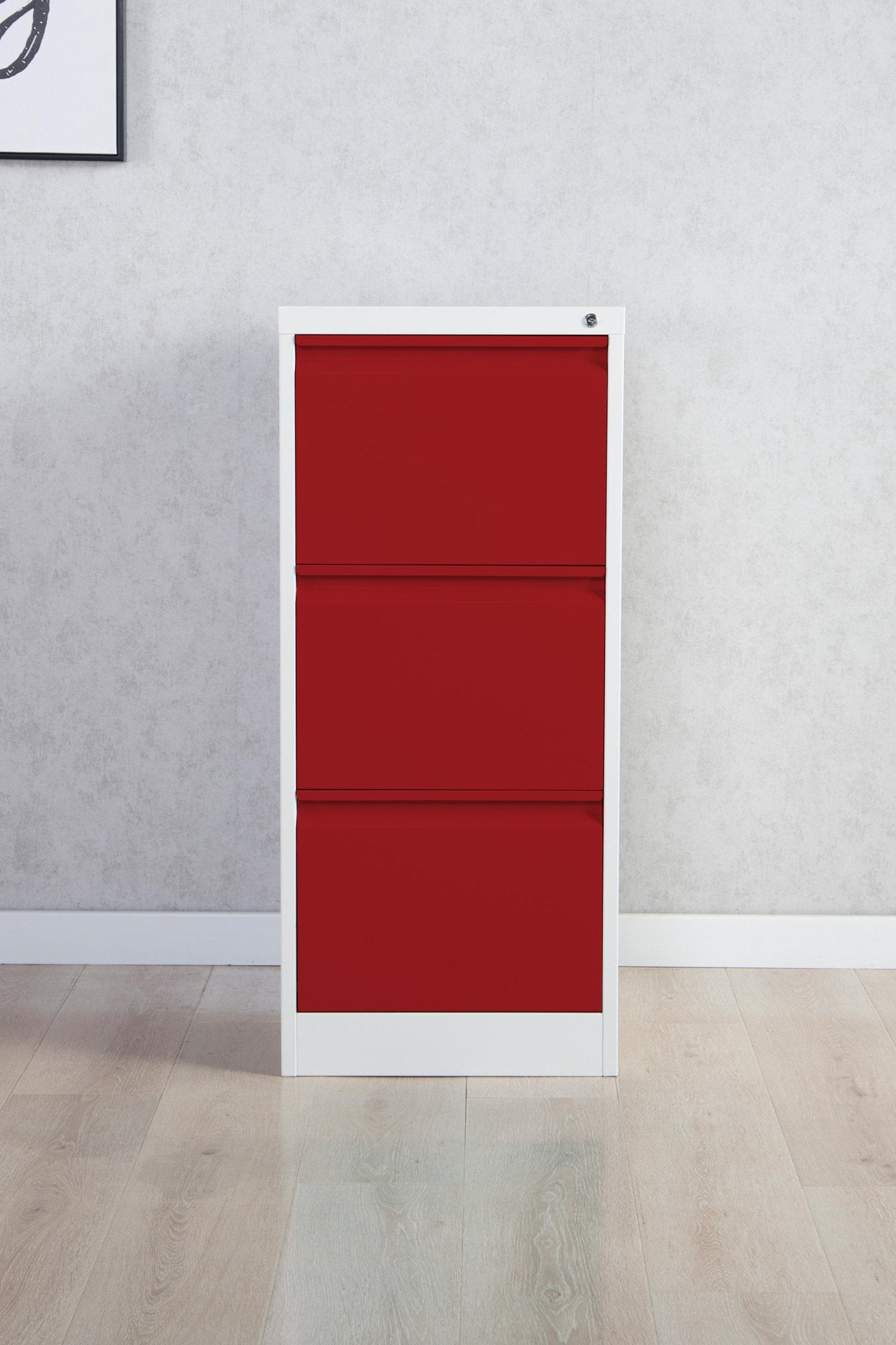 Phoenix FC Series 3 Drawer Filing Cabinet Grey Body Red Drawers with Key Lock - FC1003GRK DD