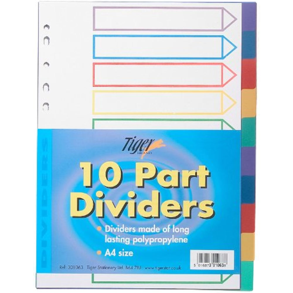 Tiger A4 10 Part Polypropylene Dividers – Bulk Wholesale UK
