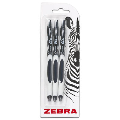 Zebra Ola Gel Retractable Pen with medium tip, black ink, featuring smooth, comfortable writing in a sleek black design.