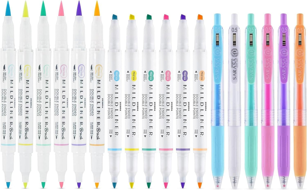 Zebra Pen Journaling & Lettering Set with 18 pens in various colors, ideal for writing, sketching, and lettering projects.