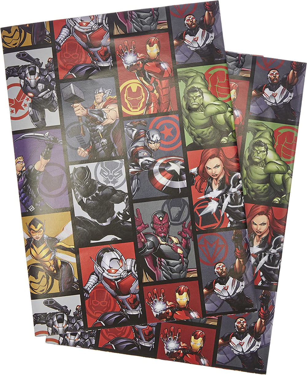 Marvel The Avengers Hero Gift Wrap 2 Sheets & 2 Gift Tags