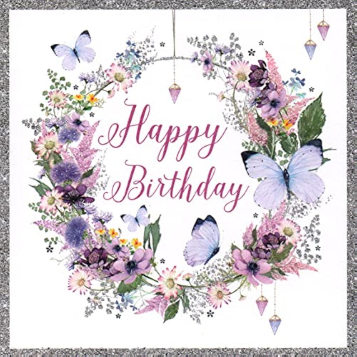 Pretty Floral Hoop and Butterflies Birthday' Card