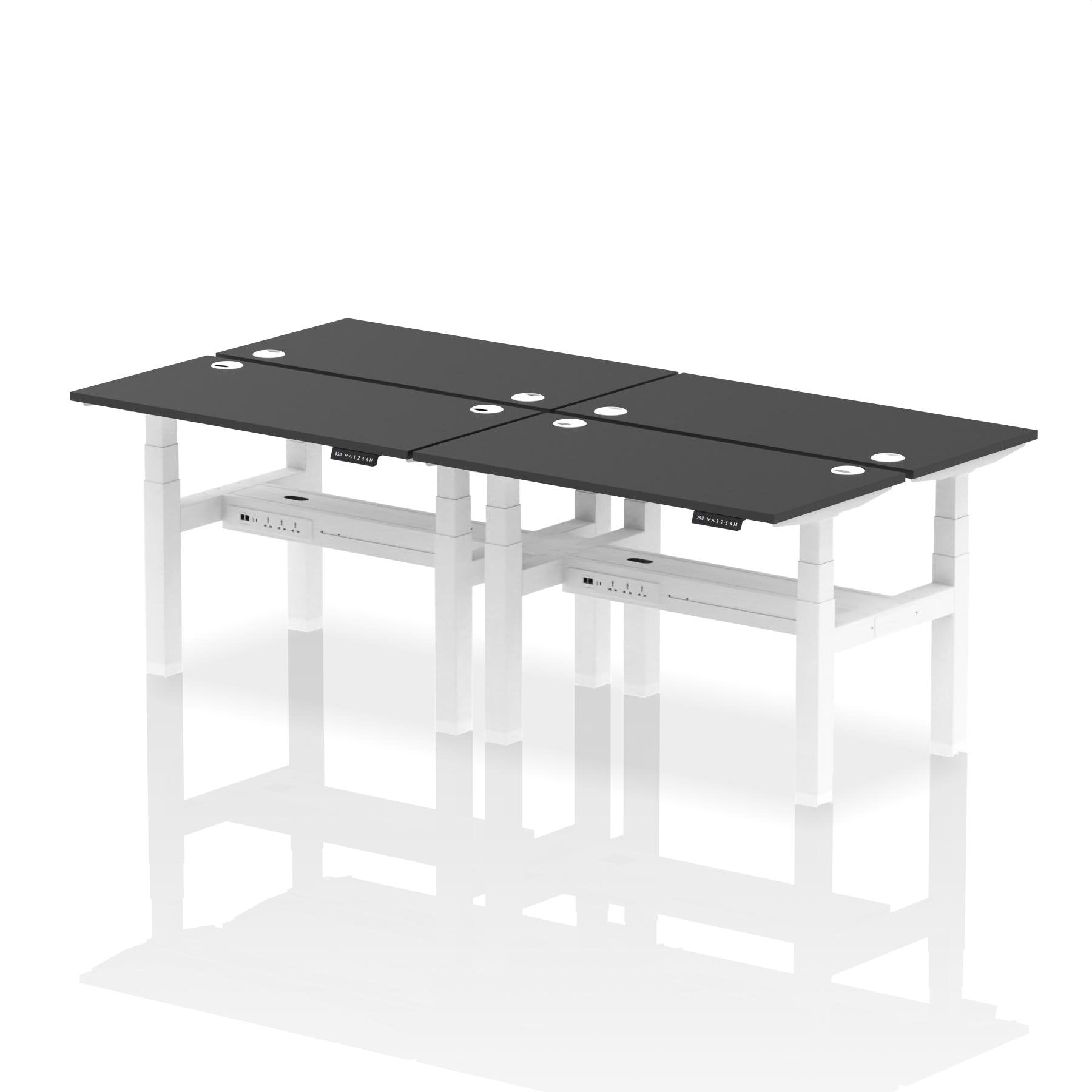 Dynamic Air Back-to-Back W1200 x D600mm Height Adjustable Sit Stand 4 Person Bench Desk With Cable Ports Black Finish White Frame - HA02836 DD