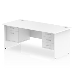 Dynamic Impulse W1600 x D800 x H730mm Straight Office Desk Panel End Leg With 1 x 2 and 1 x 3 Drawer Double Fixed Pedestal White Finish - MI002268 DD