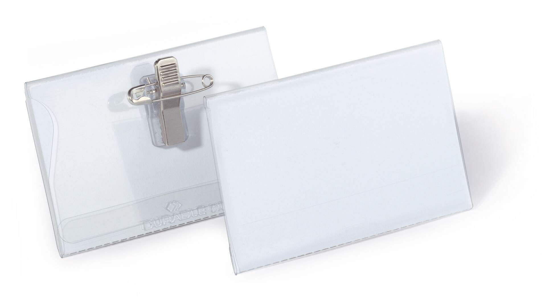 Durable Name Badge 54x90mm with Combi Clip Includes Blank Insert Cards Transparent (Pack 50) - 810119