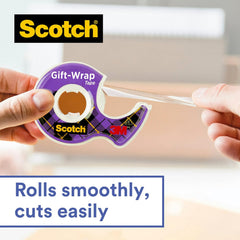 Scotch Gift Wrap Tape, 1 Roll on Handheld Dispenser, 19 mm x 15 m – Satin-Finish Clear Sticky Tape to Use on Gift Wrapping Paper