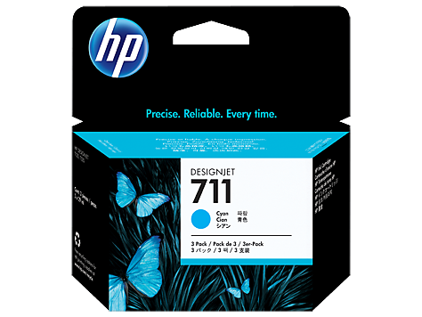 HP 711 Cyan Standard Capacity Ink Cartridge Multipack 3 x 29 ml (Pack 3) - CZ134A