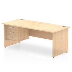 Dynamic Impulse W1800 x D800 x H730mm Straight Office Desk Panel End Leg With 1 x 3 Drawer Fixed Pedestal Maple Finish - MI002483 DD