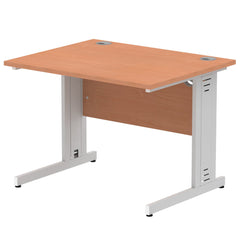 Impulse 1000 x 800mm Straight Desk Beech Top Silver Cable Managed Leg I003536 DD