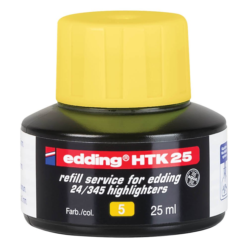 edding HTK 25 Bottled Refill Ink for Highlighter Pens 25ml Yellow - 4-HTK25005