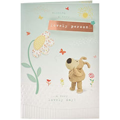 Boofle Looking up at Flower Birthday Card