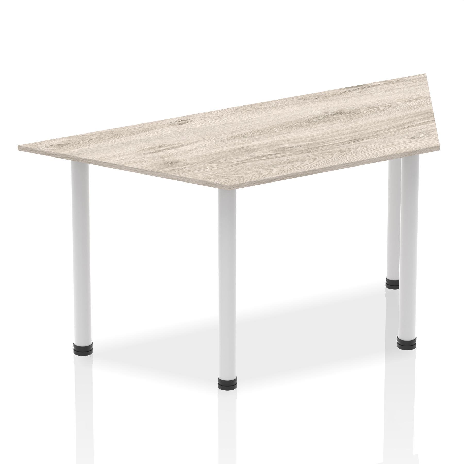 Dynamic Impulse 1600mm Trapezium Table Grey Oak Top Silver Post Leg I003256 DD