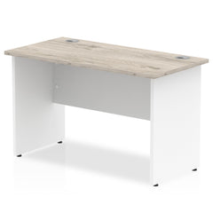 Impulse Straight Office Desk W1200 x D600 x H730mm Panel End Leg Grey Oak Finish White Frame  - TT000149 DD