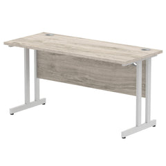 Impulse 1400 x 600mm Straight Desk Grey Oak Top Silver Cantilever Leg I003071 DD