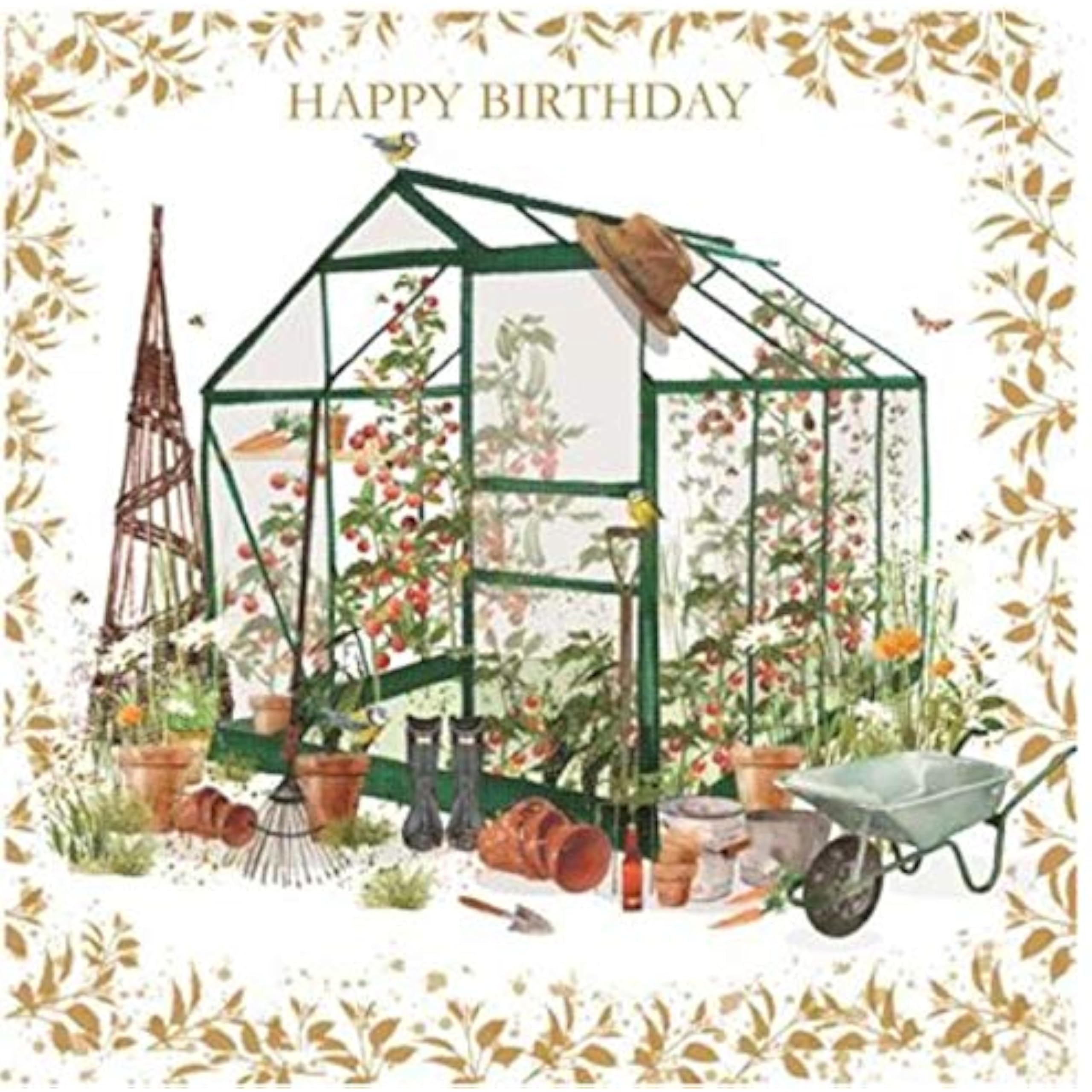 Gardening Greenhouse Gold Foil Finish Birthday Card