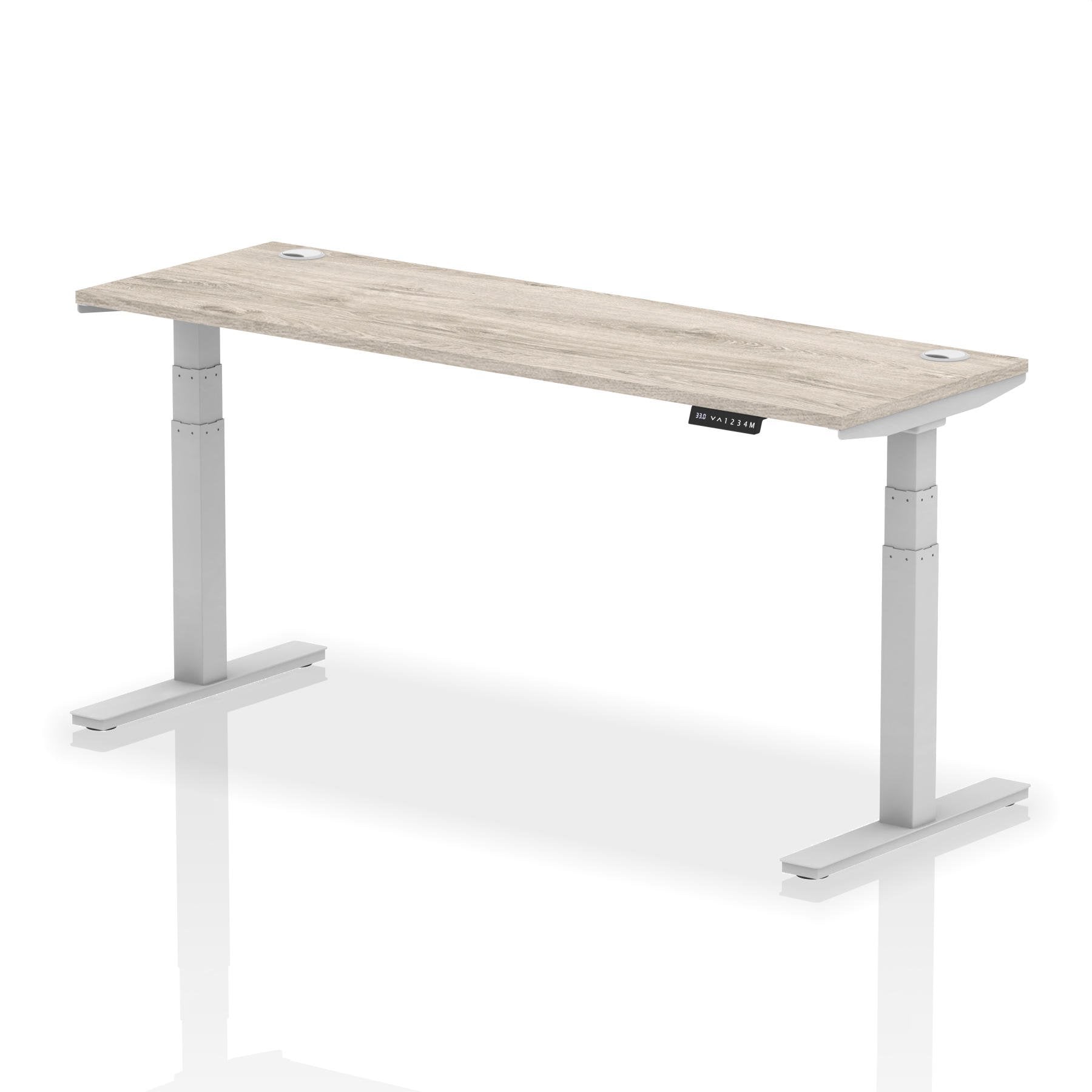 Dynamic Air 1800 x 600mm Height Adjustable Desk Grey Oak Top Cable Ports Silver Leg HA01180 DD