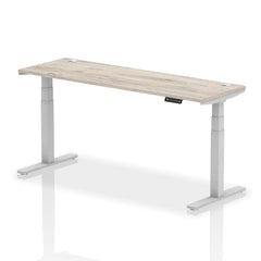 Dynamic Air 1800 x 600mm Height Adjustable Desk Grey Oak Top Cable Ports Silver Leg HA01180 DD