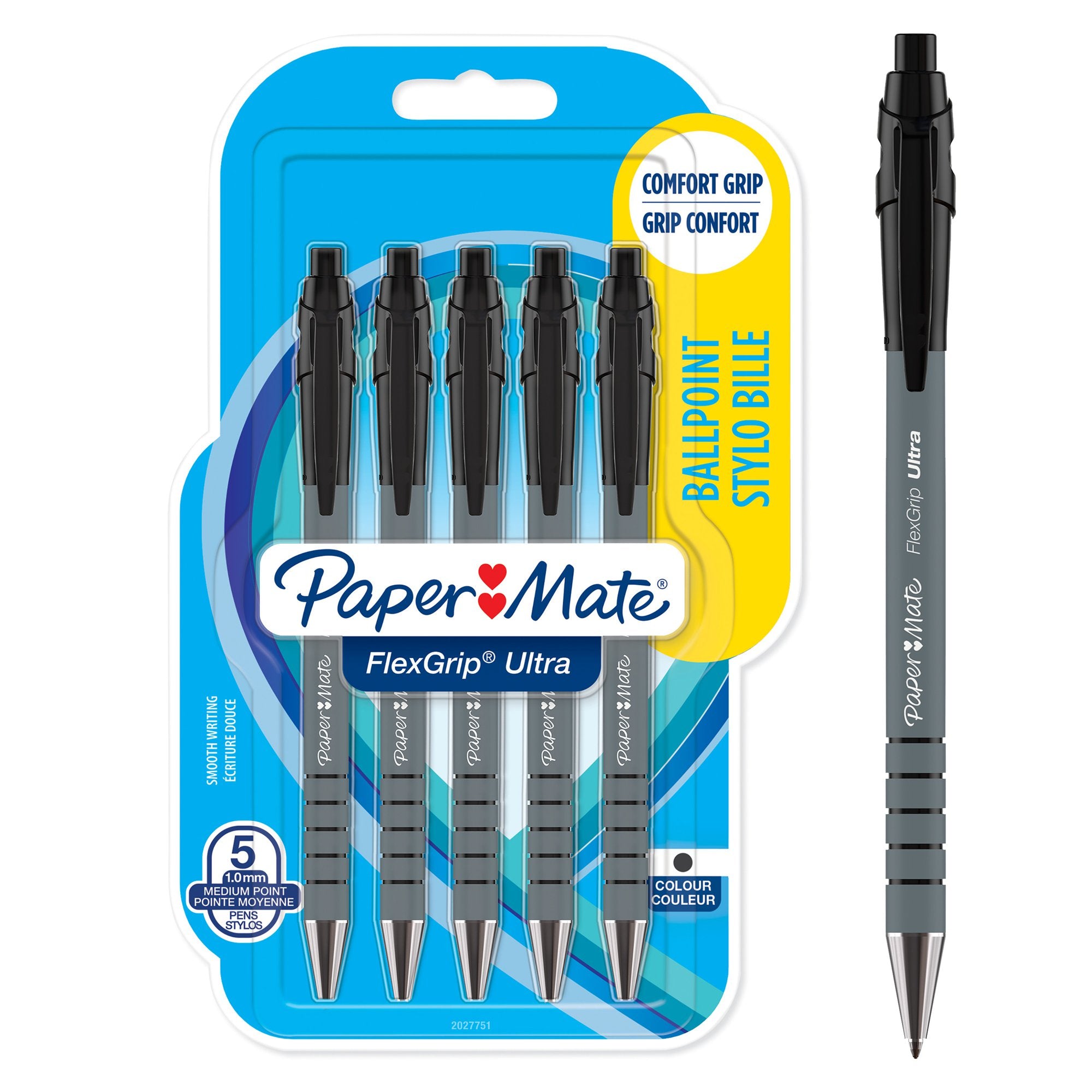 Paper Mate Flexgrip Ultra Retractable Ballpoint Pen 1.0mm Tip 0.5mm Line Black (Pack 5) - 2027751