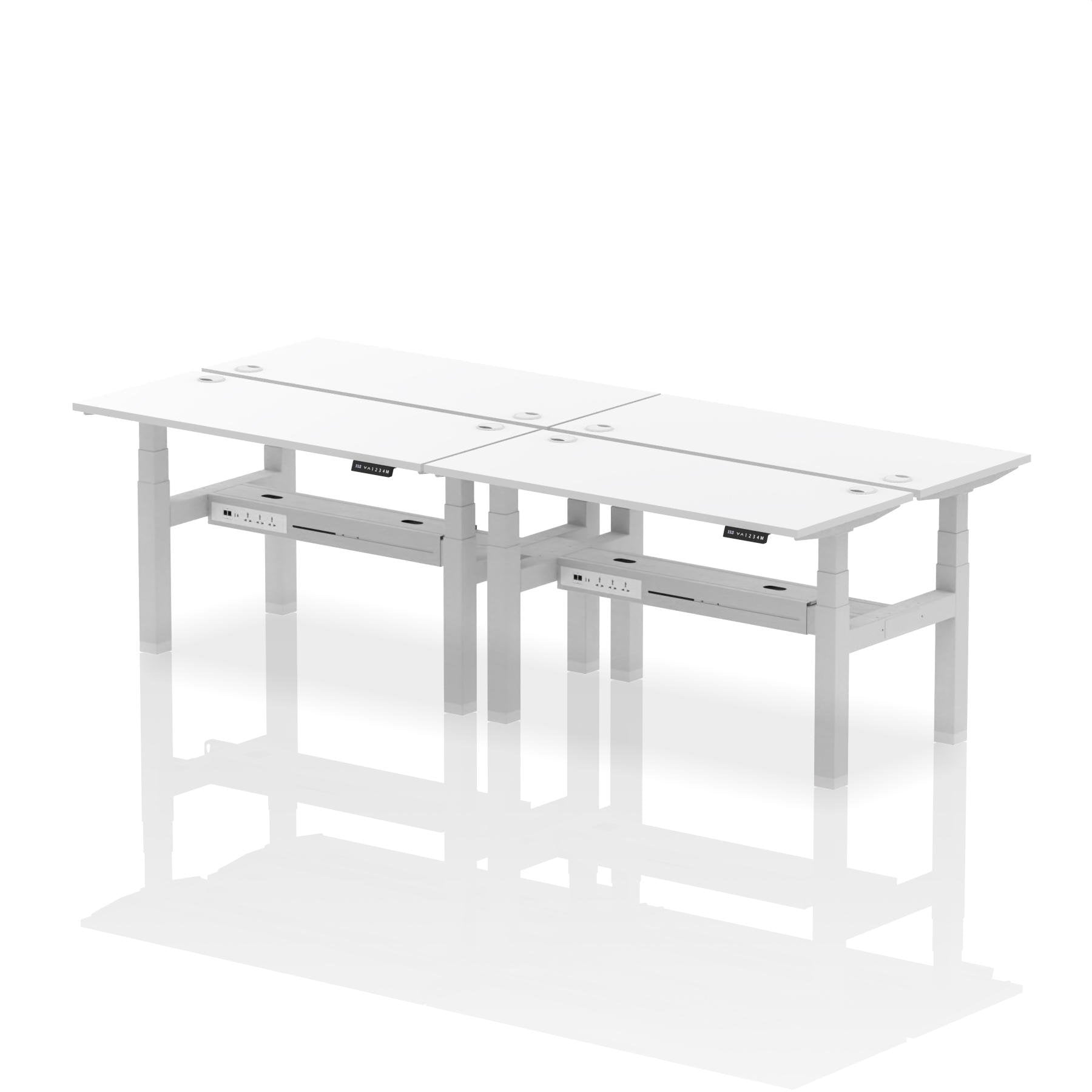 Dynamic Air Back-to-Back W1400 x D600mm Height Adjustable Sit Stand 4 Person Bench Desk With Cable Ports White Finish Silver Frame - HA01922 DD