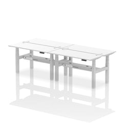 Dynamic Air Back-to-Back W1400 x D600mm Height Adjustable Sit Stand 4 Person Bench Desk With Cable Ports White Finish Silver Frame - HA01922 DD
