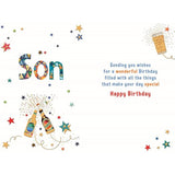 Nigel Quiney Contemporary Male Relation 'Happy Birthday' Greeting Card - Son Cheers - From The Party Time Range - With A Gold Foil Finish